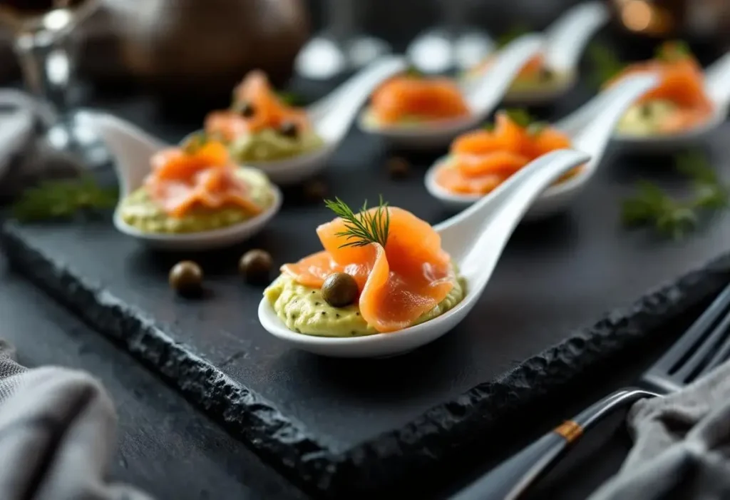 Cuillères apéritives avocat–saumon fumé : une bouchée fraîche, prête en quelques minutes